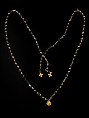 Virgins Saints & Angels Gold and Black Layered Rosary Necklace